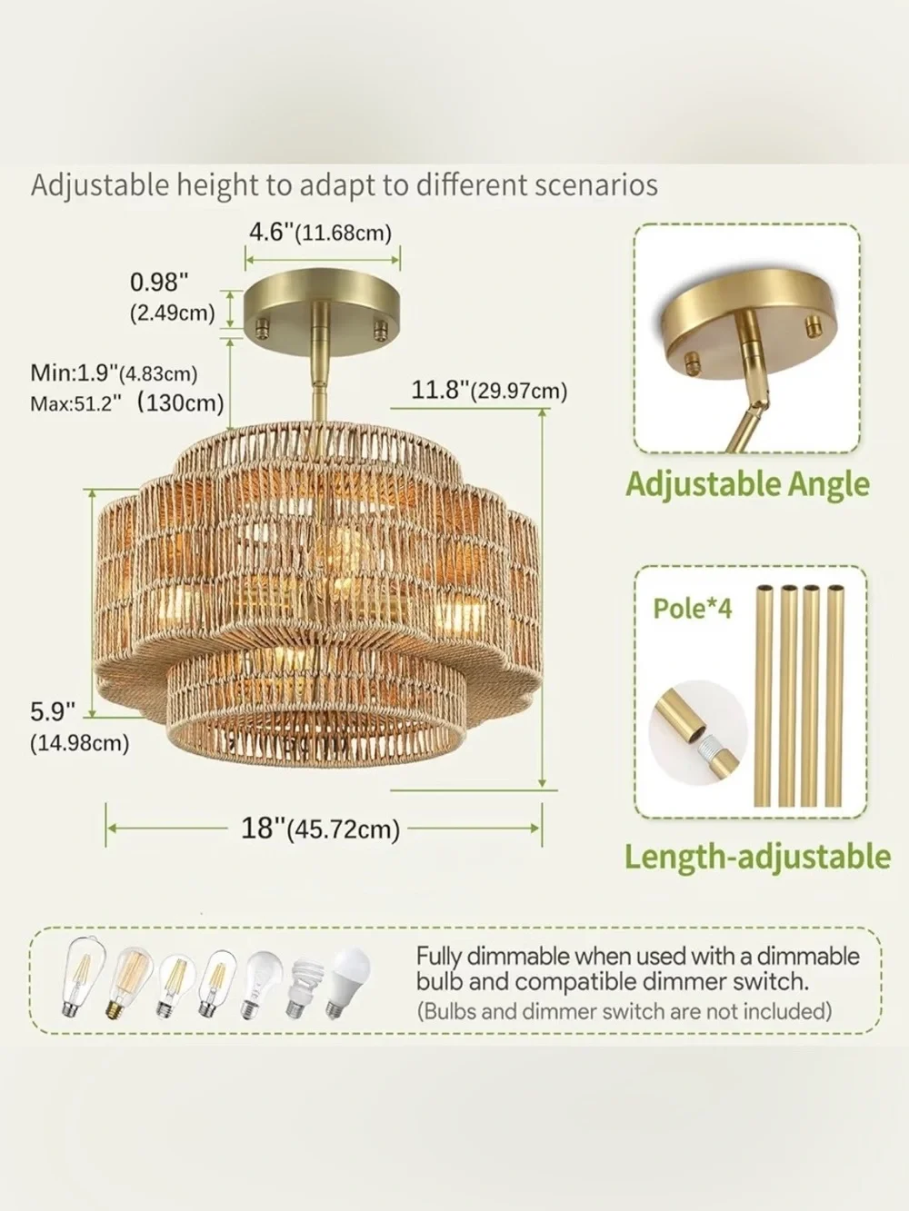 NEW West Elm XL 4-Light Petal Boho Rattan Woven Chandelier Hanging Light Fixture